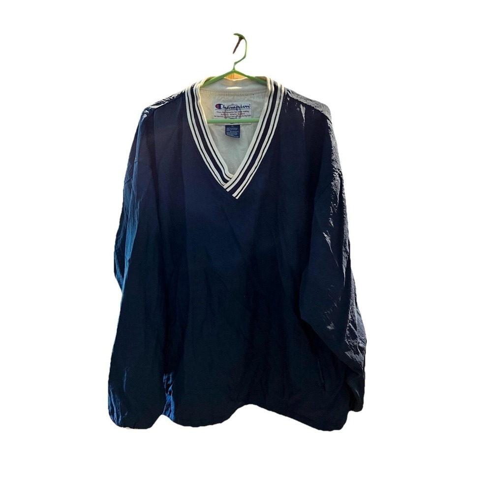 Vintage‎ Champion Windbreaker Men's Size XL  V Neck Pullover Nylon Navy Blue
